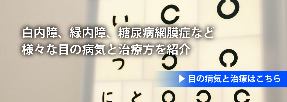 目の病気と治療　白内障、緑内障、糖尿病網膜症など様々な目の病気と治療法を紹介